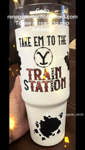 Load image into Gallery viewer, 30 oz double insulated white tumbler with uvtdf “ take them to the train station “. $25.00 plus shipping
