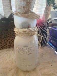 Christmas snowman Mason Jar decor