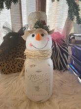 Load image into Gallery viewer, Christmas snowman Mason Jar decor
