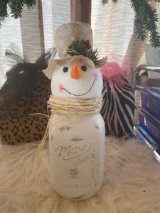 Christmas snowman Mason Jar decor