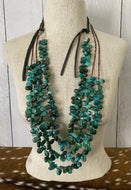 Two teardrop turquoise necklaces for sale. The shorter single strand is $125.00.The teardrop longer double strand teardrop is &175.00. Sold with earrings as soon as I can find them.
